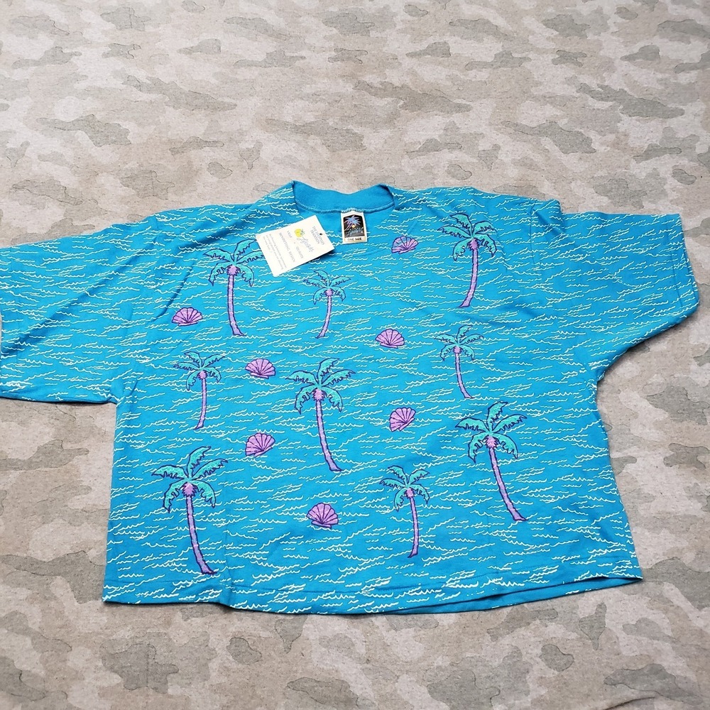 Vintage Lifestyle Top Womens One Size Blue Short Sleeve Beach Vacation